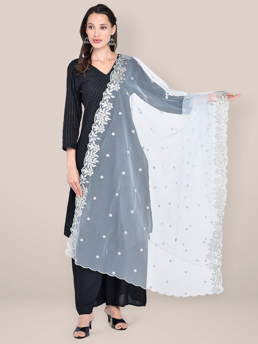 Silver Dupatta with Cutwork Embroidery freeshipping - Dupatta Bazaar