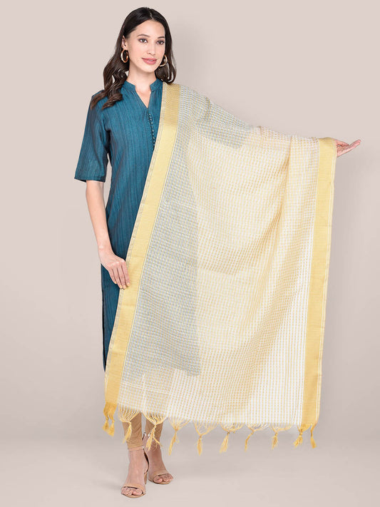 Woven Gold Checkered Cotton Chanderi Dupatta freeshipping - Dupatta Bazaar
