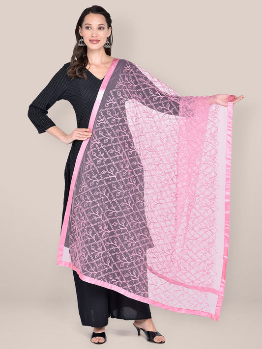 Light Pink Embellished Net Dupatta freeshipping - Dupatta Bazaar