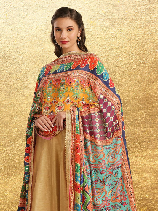 Multicolour Digitally Printed Pakistani Mirror Work Dupatta