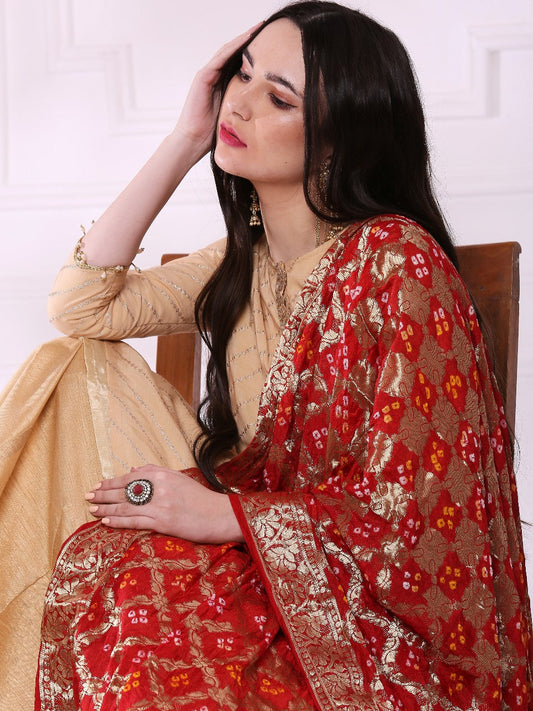 Silk Red Gharchola Bandhini Dupatta