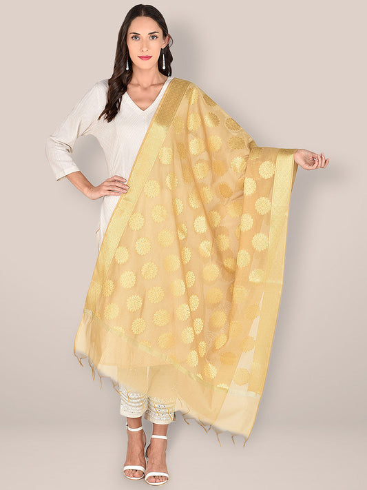 Gold Banarasi Silk Dupatta. freeshipping - Dupatta Bazaar