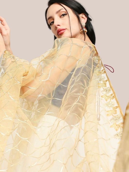 Gold Net Dupatta with Gotta Work