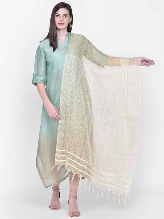 Dupatta Bazaar Woman's Light Gold Woven Organza Dupatta - Dupatta Bazaar