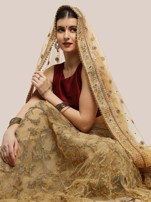 Gold Bridal & Wedding Wear Net Dupatta