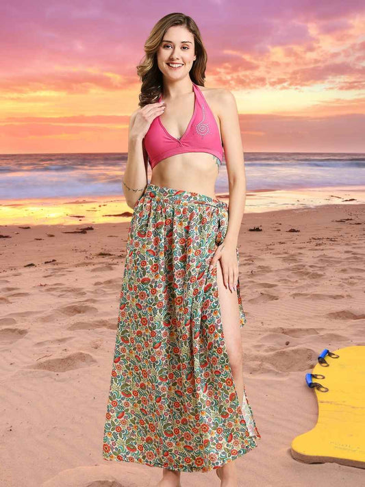 Multicolour Crepe Satin Wrap Around Skirt Sarong