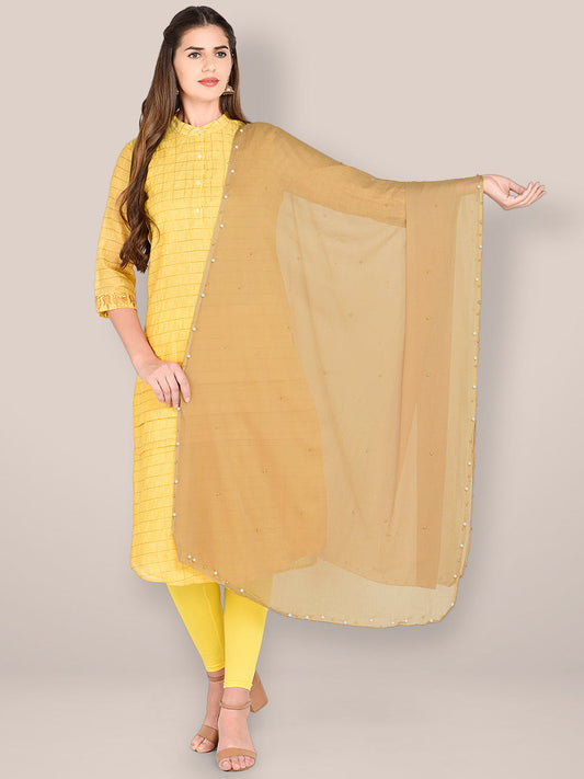 Embellished Beige Chiffon Dupatta freeshipping - Dupatta Bazaar