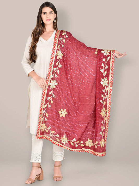 Maroon Bandhini Dupatta with Gotta Patti Work. freeshipping - Dupatta Bazaar