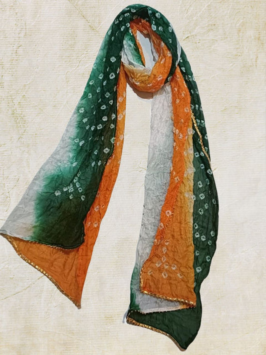 Tri Colour/Tiranga Bandhini Stole/Scarf for Women & Men