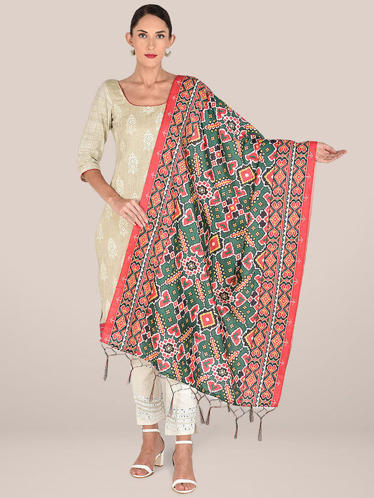 Aztec Printed Green & Red Art Silk Dupatta freeshipping - Dupatta Bazaar