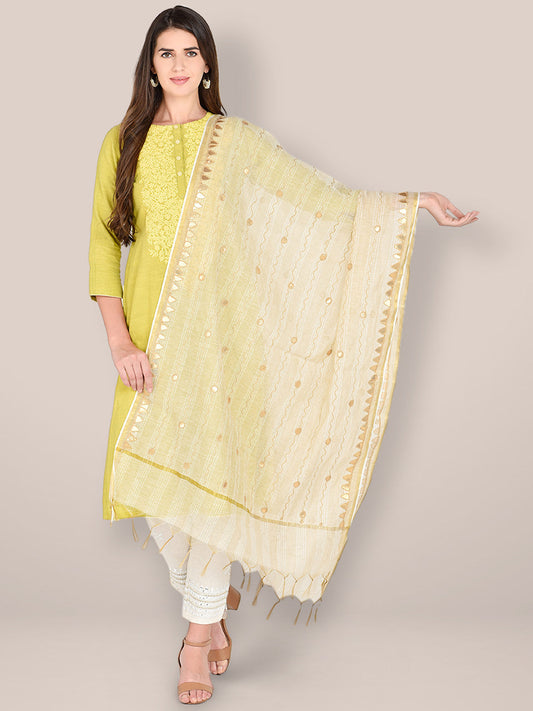 Beige Cotton Dupatta with Gotta Patti Work. freeshipping - Dupatta Bazaar