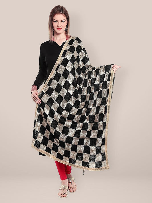 Black & Beige Phulkari Chiffon Dupatta freeshipping - Dupatta Bazaar