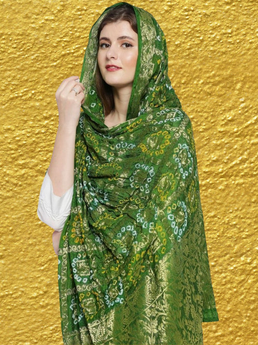 Mehendi Green Gharchola Bandhini Dupatta