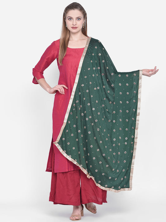 Dupatta Bazaar Woman's Green Embellished Chinon Dupatta. - Dupatta Bazaar
