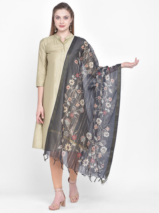 Dupatta Bazaar Woman's Black Cotton Silk Digitally Printed Dupatta - Dupatta Bazaar