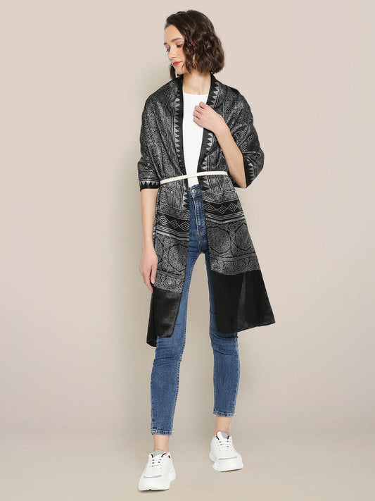Ajrakh Hand Block Printed Black Mushru Stole