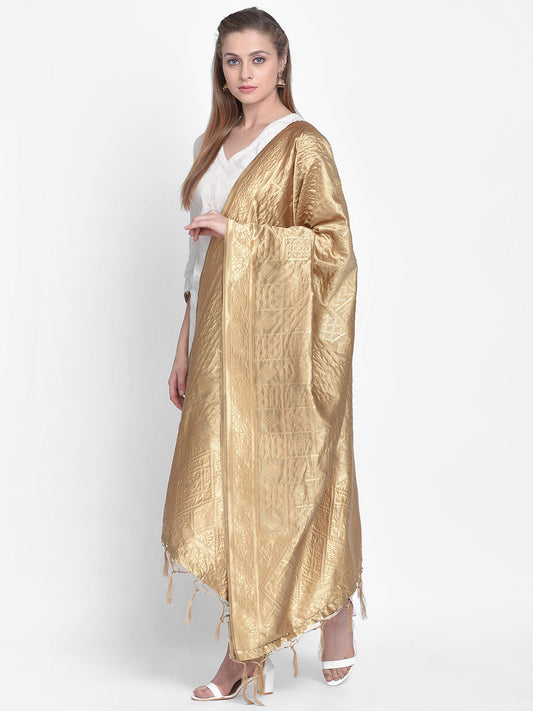 Dupatta Bazaar Woman's Gold Banarasi Silk Dupatta with Bhandej design. - Dupatta Bazaar