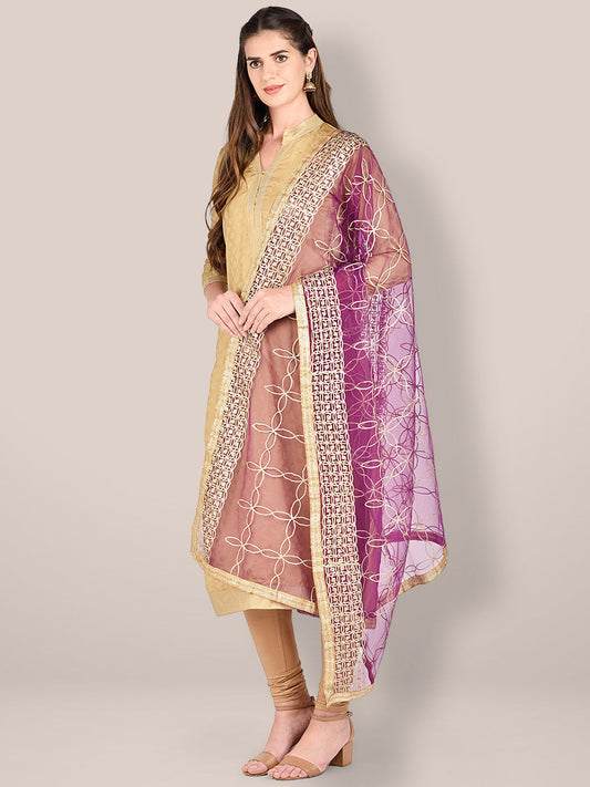 Purple Net Dupatta with Gotta Patti Work. freeshipping - Dupatta Bazaar
