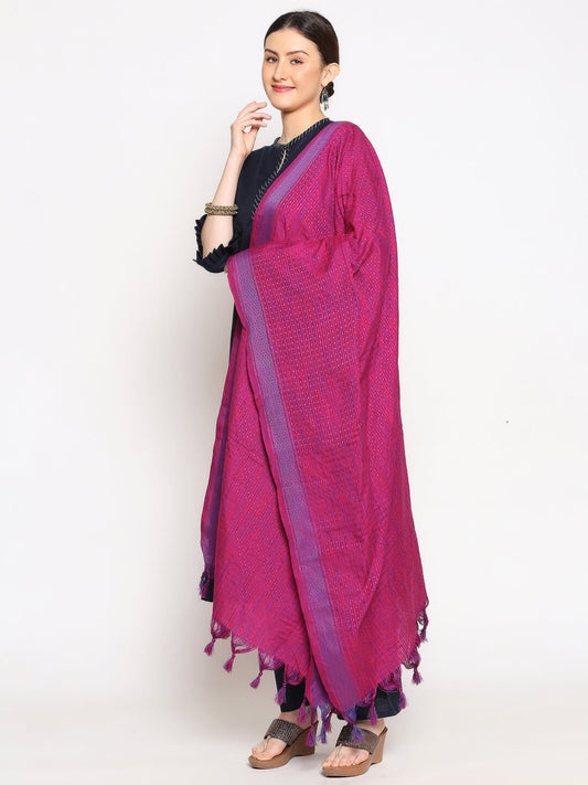 Woven Checkered Cotton Dupatta with Polka dots