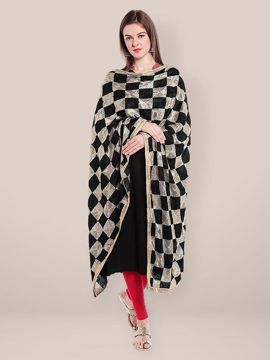 Black & Beige Phulkari Chiffon Dupatta freeshipping - Dupatta Bazaar
