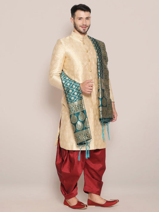 Men's Rama Green Banarasi Silk Stole freeshipping - Dupatta Bazaar