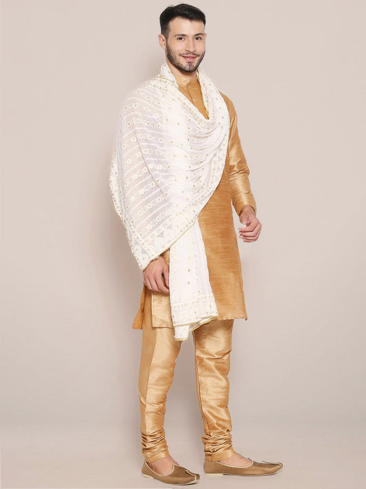 Men's Off White Lucknowi Georgette Dupatta freeshipping - Dupatta Bazaar