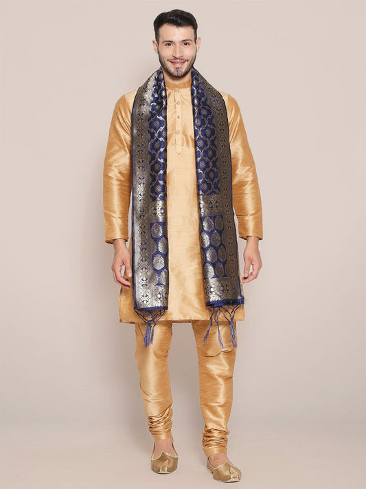 Men's Navy Blue Banarasi Silk Stole freeshipping - Dupatta Bazaar