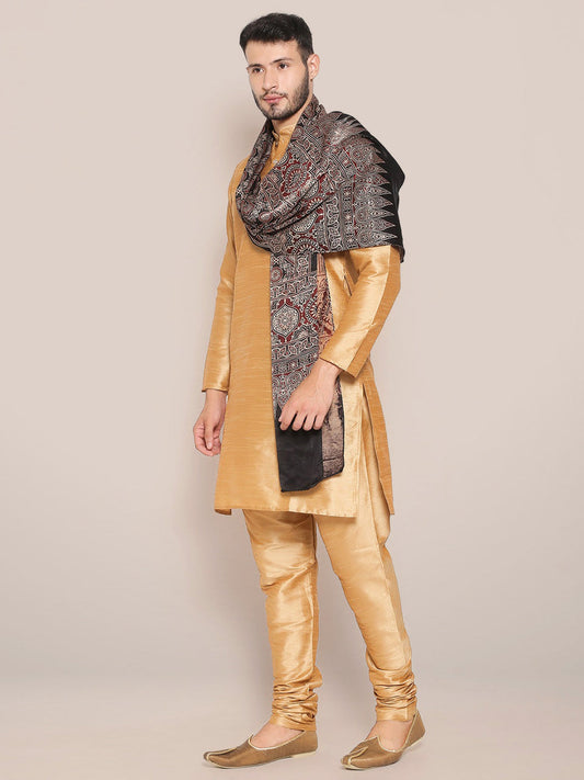 Men's Black Ajrakh Stole freeshipping - Dupatta Bazaar