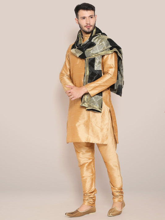Men's Black & Gold Phulkari Chiffon Dupatta freeshipping - Dupatta Bazaar