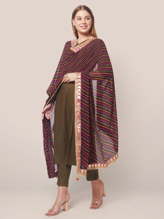 Georgette dupatta with Multi Colour Stripes and Gotta Patti border freeshipping - Dupatta Bazaar