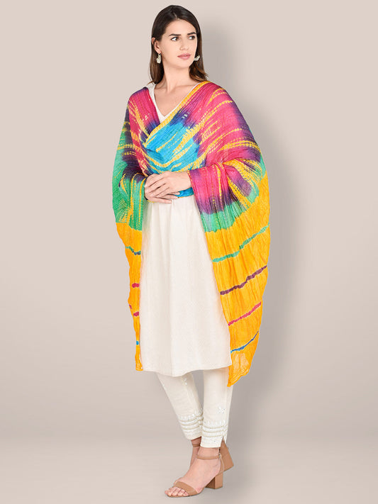 Yellow Multicoloured Blended Silk Dupatta freeshipping - Dupatta Bazaar