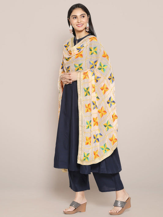 Peach Chiffon Phulkari Dupatta freeshipping - Dupatta Bazaar