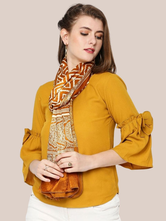 Mustard Hand Block Print Mushru Stole