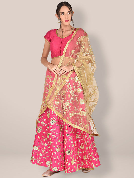 Embroidered Gold Net Dupatta freeshipping - Dupatta Bazaar