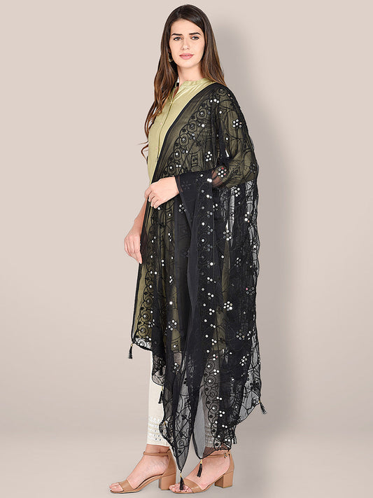 Embroidered Black Chiffon Dupatta freeshipping - Dupatta Bazaar