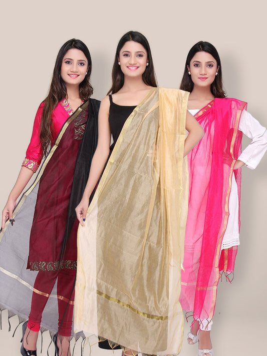 Dupatta Bazaar Woman's Combo Of 3 Silk Dupattas freeshipping - Dupatta Bazaar