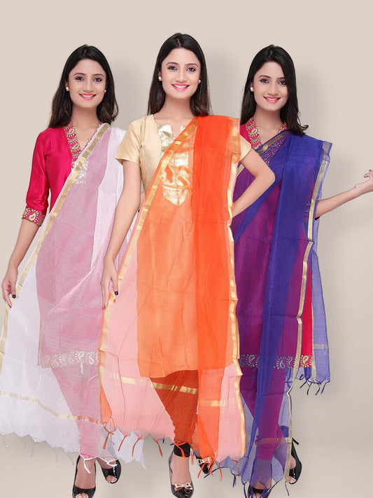 Combo of 3 Silk Dupattas freeshipping - Dupatta Bazaar