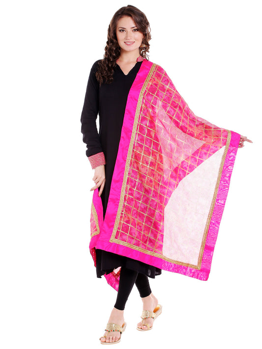 Dupatta Bazaar Women's Pink Gold Kota Doria Dupatta - Dupatta Bazaar
