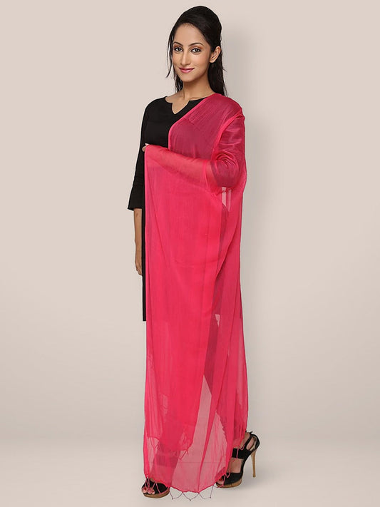 Rani Pink Chiffon Dupatta with Beads on Border - Dupatta Bazaar