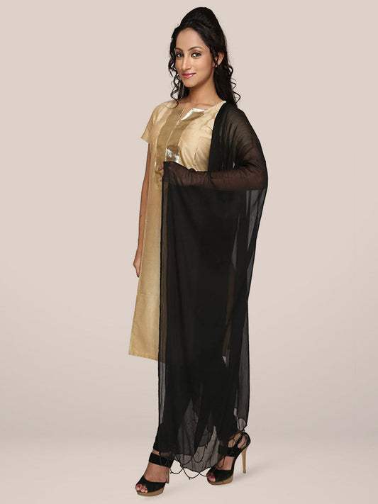 Black Chiffon Beaded Lace Dupatta - Dupatta Bazaar