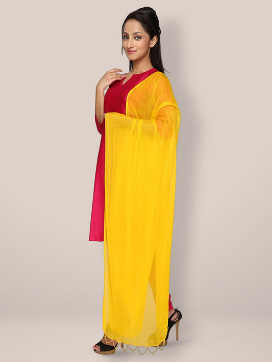 Yellow Chiffon Beaded Lace Dupatta - Dupatta Bazaar