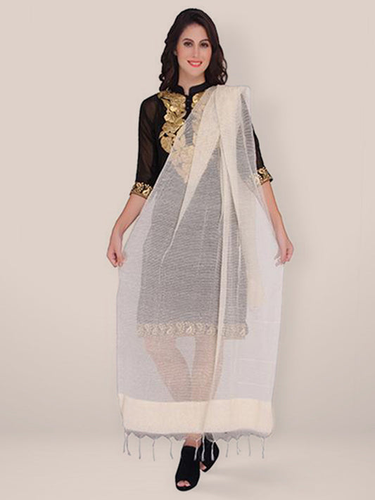 Off White Cotton Blend Dupatta freeshipping - Dupatta Bazaar