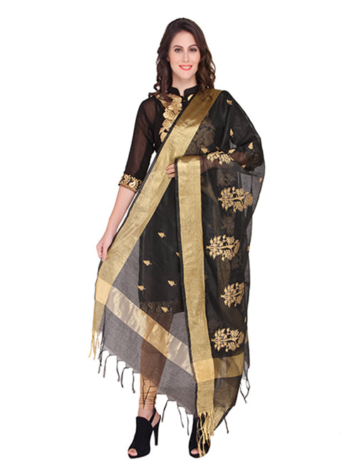Black & Gold Silk Embroidery Dupatta - Dupatta Bazaar