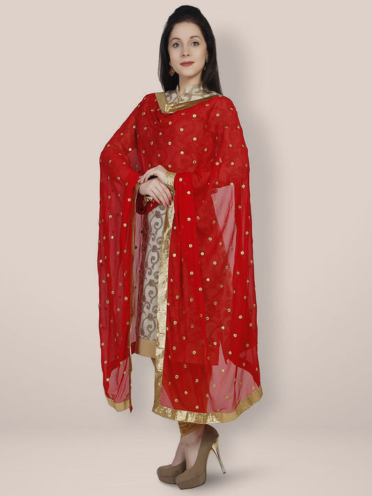 Red Embroidered Chiffon Dupatta freeshipping - Dupatta Bazaar