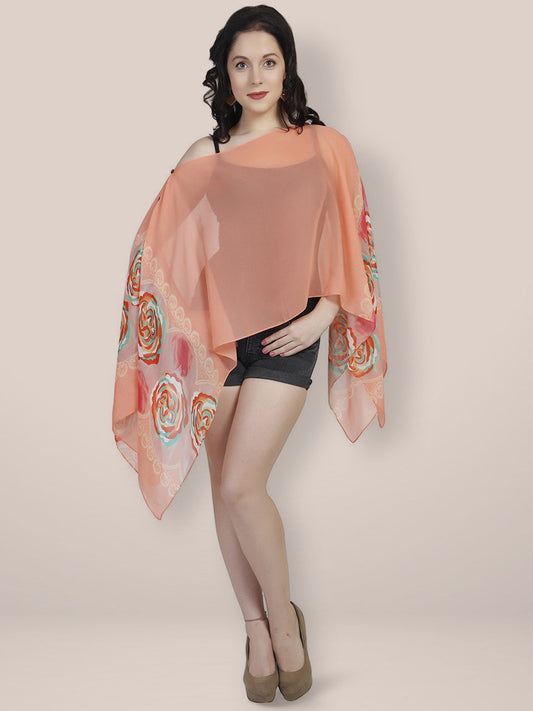 Dupatta Bazaar Women's Peach Printed Dupatta freeshipping - Dupatta Bazaar