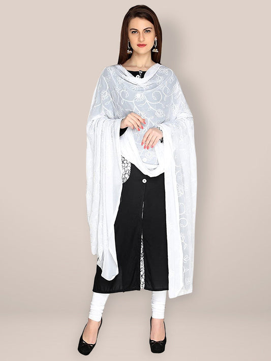 White Chiffon Embroidered Dupatta freeshipping - Dupatta Bazaar