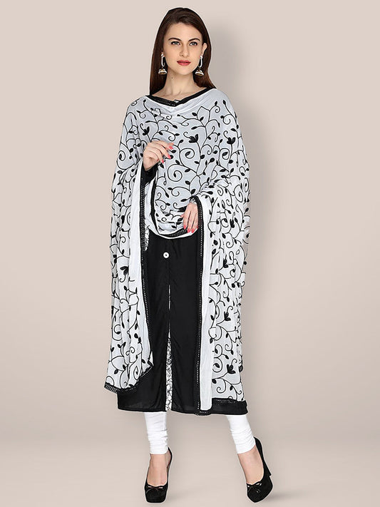 Chiffon White & Black Embrodiered dupatta freeshipping - Dupatta Bazaar