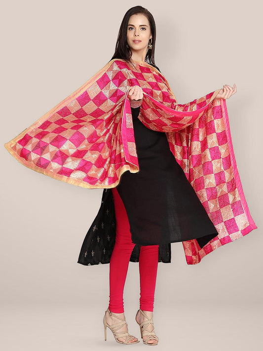 Pink & Gold Chiffon Phulkari Dupatta freeshipping - Dupatta Bazaar
