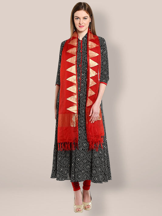 Red & Gold Organza Dupatta freeshipping - Dupatta Bazaar