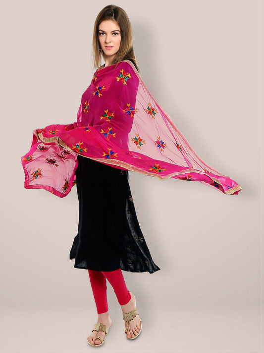 Pink Phulkari Chiffon Dupatta freeshipping - Dupatta Bazaar